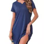 Crewhpo Damen Nachthemd Kurzarm mit Taschen – Bequeme Nachtwäsche für Frauen