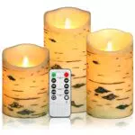 Da by Birke Bark LED Kerzen mit Fernbedienung und Timer – Elegante Säulenkerzen