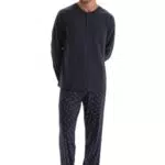 Dagi Herren Langarm T-Shirt und Hose Pyjama Set mit Halb-Plot Druck