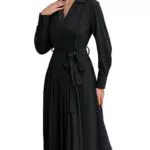 Damen Cocktailkleid Langarm mit umgeschlagenem Kragen A-Linie Faltensaum