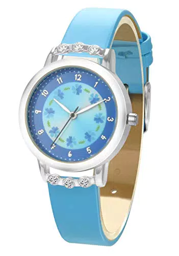 Dekyda Kinderuhr Analog Classic Quarz Uhr wasserdicht mit Blumenzifferblatt