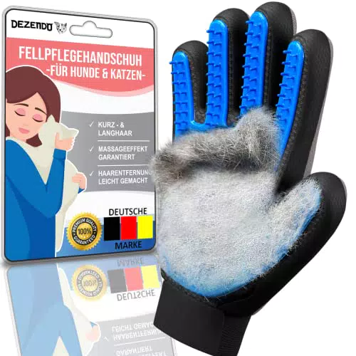 DEZENDO® Fellpflegehandschuh für Hunde und Katzen mit Massageeffekt