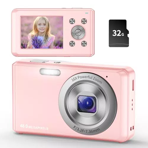 Digitalkamera HD 1080P, 48MP Kompaktkamera mit 32GB Karte und 16X Zoom