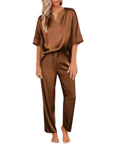 Ekouaer Damen Schlafanzug V-Ausschnitt Pyjama Set für den Sommer