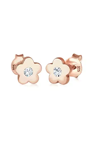 Kinder Ohrstecker Elli Blumen Symbol mit Kristall in 925 Silber