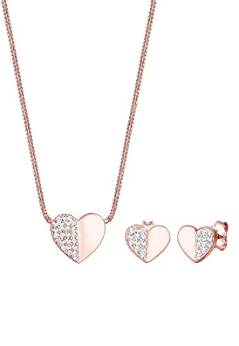Elli Schmuckset Damen Herz mit Kristallen in 925 Sterling Silber