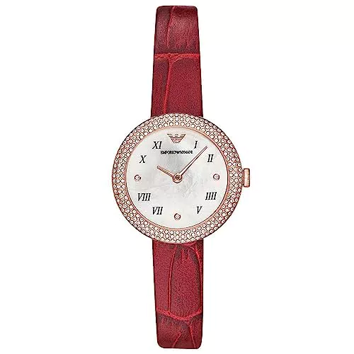Emporio Armani Uhr für Damen, Zweizeiger Uhrwerk, 30mm Rose Gold Edelstahlgehäuse mit einem Lederarmband