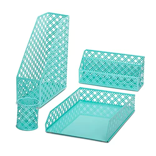 EXERZ Schreibtisch Organizer Büro-Set Metallgitter A4 Briefablage und Stifthalter