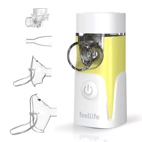 FEELLIFE Inhalator für Kinder & Erwachsene - Leise Vernebler für Babys - Tragbar & effektiv bei Atemwegsproblemen - Musikfunktion, 2 Medizinbecher