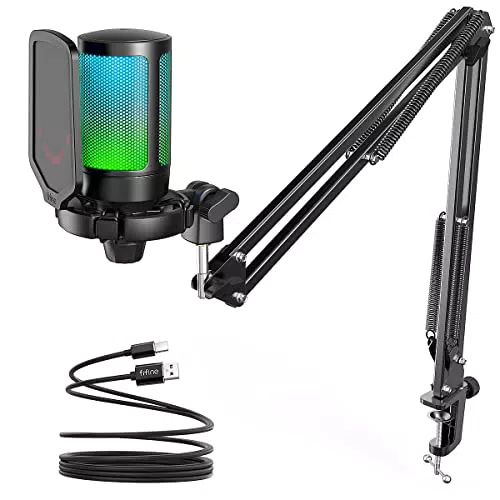 FIFINE Gaming Mikrofon mit Arm und Stummschalttaste für PC und PS4/PS5