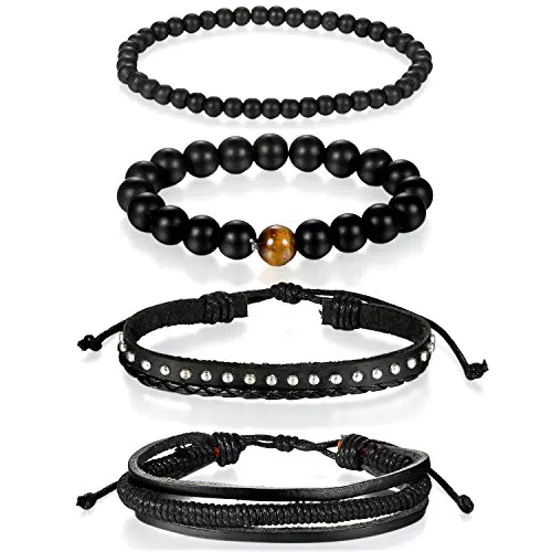 Flongo Lederarmband Kordelkette Surfer Wickeln Motorradfahrer Verstellbar