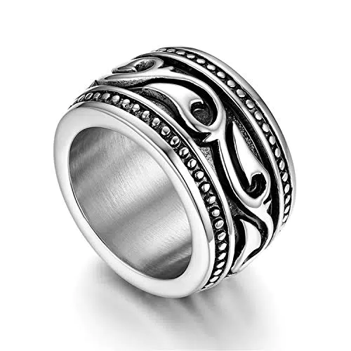 Flongo Herrenring Männer Ringe Siegelring Bandring Daumenring aus Edelstahl Biker Siegel Ring Keltisch Celtic Band Silber Verlobungsring Hochzeit Schmuck Herren-Accessoires Größe 70