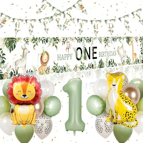 Wild One Geburtstagsdeko Dschungel für Jungen und Mädchen, Happy Birthday Banner