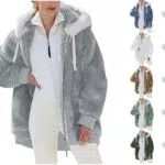 Generisch Fleecejacke Damen Hoodie Sweatjacke Kapuzenpullover Wintermantel
