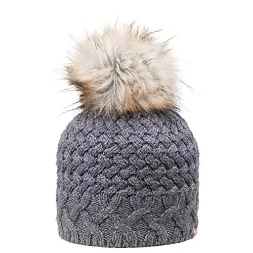 GIESSWEIN Longbeanie Wunspitze - Damen Merino Mütze mit Kunstfell Bommel