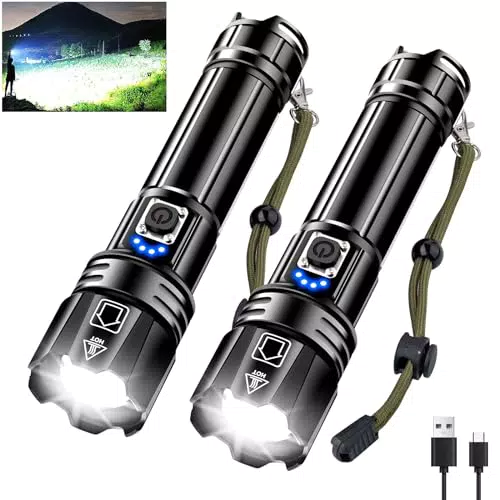 Glarylight LED Taschenlampe XHP70.2, 500000 Lumen, wasserdicht, 5 Modi, Zoom
