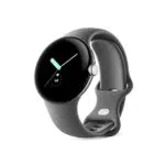 Google Pixel Watch Android-Smartwatch mit Aktivitätsaufzeichnung Smartwatch mit Herzfrequenz-Tracker Edelstahlgehäuse in Polished Silver mit Sportarmband in Chalk