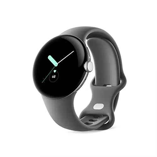 Google Pixel Watch Android-Smartwatch mit Aktivitätsaufzeichnung Smartwatch mit Herzfrequenz-Tracker Edelstahlgehäuse in Polished Silver mit Sportarmband in Chalk