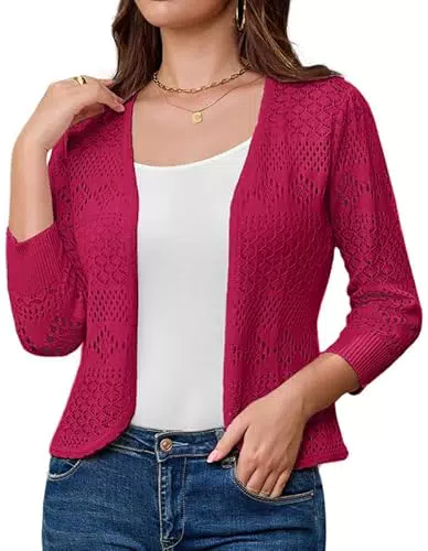 GRACE KARIN Damen Bolero 3/4 Ärmel Festlich Open Front Schulterjacke