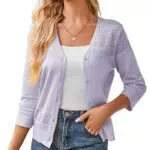 GRACE KARIN Damen V-Ausschnitt Strickjacke 3/4 Ärmel Cardigan Knitwear