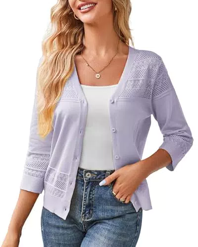 GRACE KARIN Damen V-Ausschnitt Strickjacke 3/4 Ärmel Cardigan Knitwear