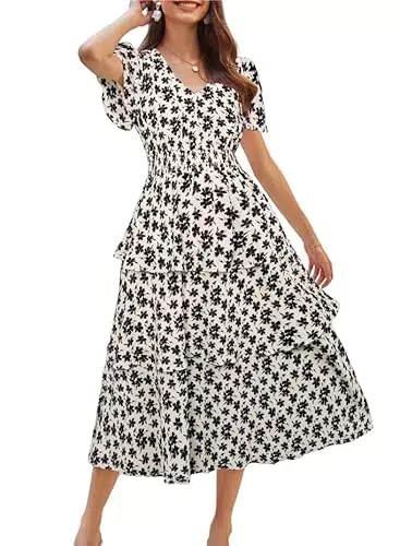 GRACE KARIN Sexy V-Ausschnitt Cocktailkleid mit Blumenmuster für Partys und Feiern