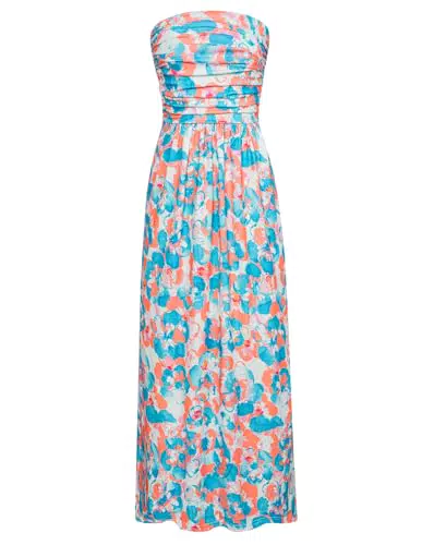 GRACE KARIN Maxikleid Damen Blumen Boho Tank Kleid mit Taschen für Freizeit