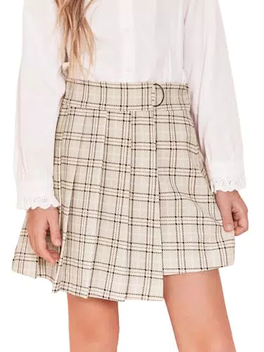 Haloumoning Mädchen Faltenrock Karierter Plissee A-Linie Schuluniform Minirock