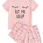 Haloumoning Mädchen Sommer Pyjama Set mit Cartoon-Print und Kurzarm T-Shirt