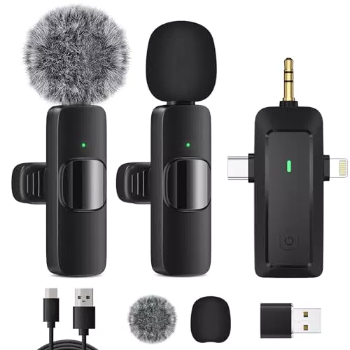 HMKCH Kabelloses Lavalier Mikrofon für iPhone, Android, Kamera und Laptop