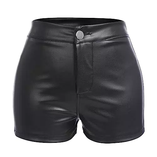 IBTOM CASTLE Damen Gothic Kunstleder Shorts Hohe Taille für Nachtclub und Party