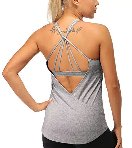icyzone Damen Sport Yoga Tank Top mit integriertem BH – 2 in 1 Fitness Oberteil