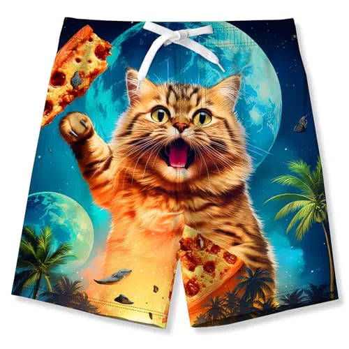 IDGREATIM Jungen Badehose mit Cartoon Katze für Kinder Bademode