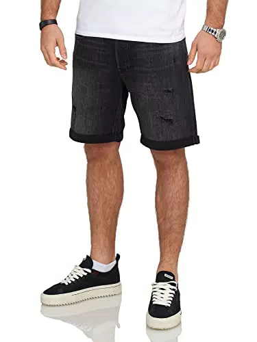 JACK & JONES Herren Jeans Shorts Rick Bermudas - Used Look Dunkelblau Denim