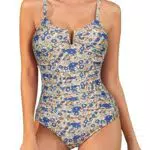 JASAMBAC Einteiliger Badeanzug Damen mit Blumenmuster und verstellbarem Schultergurt
