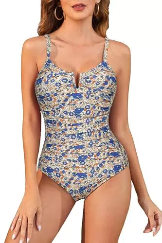 JASAMBAC Einteiliger Badeanzug Damen mit Blumenmuster und verstellbarem Schultergurt