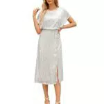 JASAMBAC Paillettenkleid für Damen mit Rundhalsausschnitt und kurzen Ärmeln