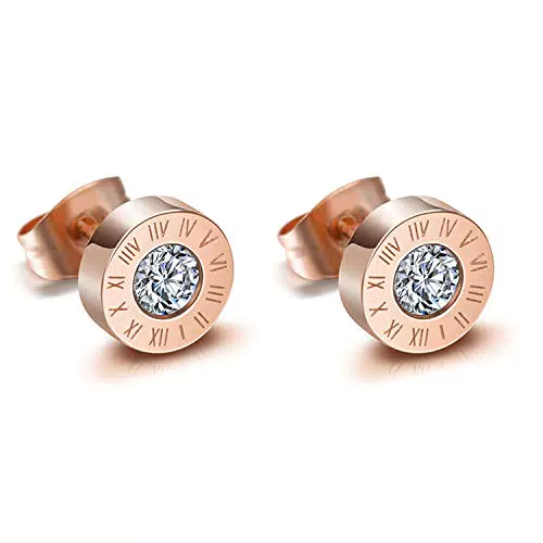 JewelryWe Ohrstecker Damen Herren Edelstahl mit Römischen Ziffern und Zirkonia