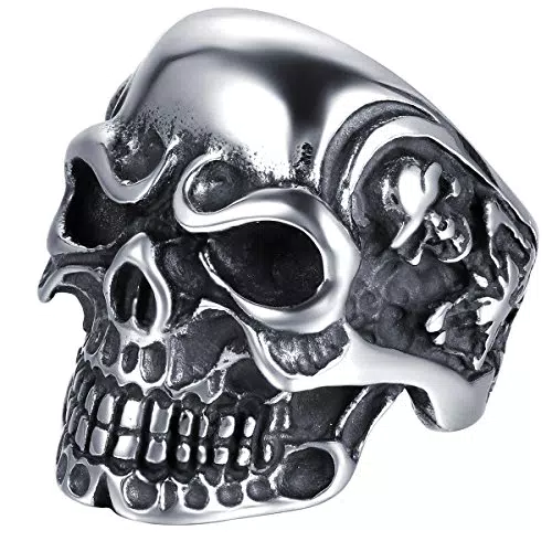 JewelryWe Herrenring Edelstahl Biker Gotik Totenkopf Skull Ring mit Gravur