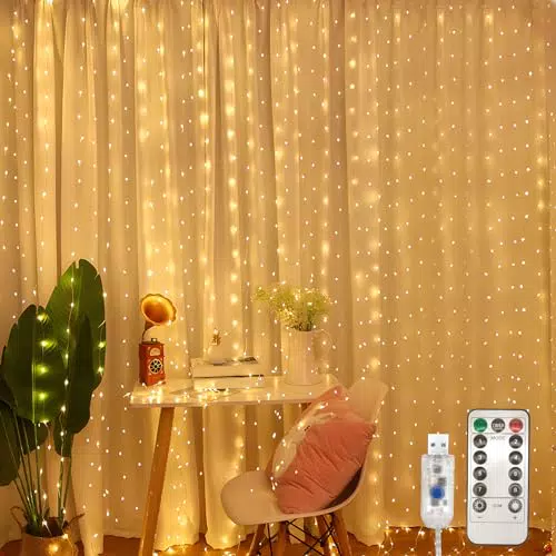 Jsdoin Lichtervorhang 360 LEDs mit Timer, wasserdicht für Innen und Außen
