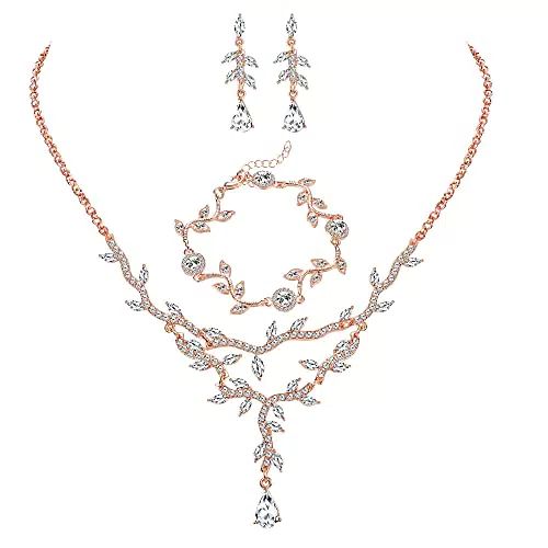 Kakonia Brautschmuck Set: Kristall Halskette, Ohrringe und Armbänder für Frauen