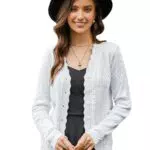 KANCY KOLE Damen Strickjacke Sommer Ausgehöhlt Gerippt Langarm Pullover