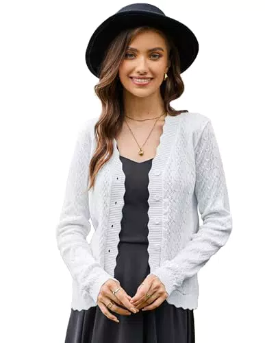 KANCY KOLE Damen Strickjacke Sommer Ausgehöhlt Gerippt Langarm Pullover