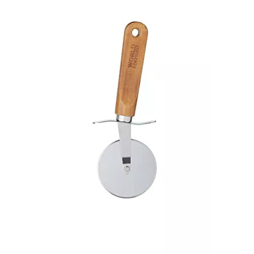 KitchenCraft Pizzaschneider mit handgeschnitztem Holzgriff aus Edelstahl, 19,5 cm