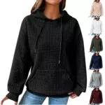 KOG Waffel Hoodie Damen – Baumwoll Kapuzenpullover Basic Sweatshirt für Frauen