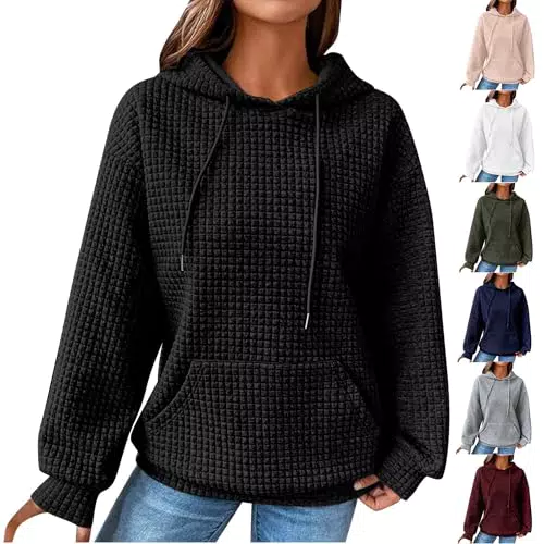 KOG Waffel Hoodie Damen – Baumwoll Kapuzenpullover Basic Sweatshirt für Frauen