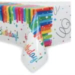 Kunststoff-Tischdecke für Geburtstagsfeiern – Regenbogenbänder Design