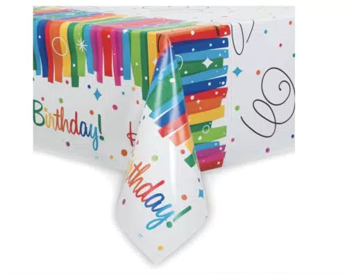 Kunststoff-Tischdecke für Geburtstagsfeiern – Regenbogenbänder Design