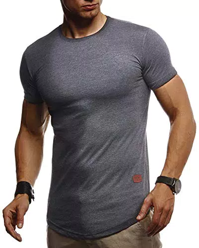 Leif Nelson Herren T-Shirt mit Rundkragen Basic Kurzarm Shirt Männer Kurzarmshirt Slim Fit Sommershirt LN-8294 Schwarz Größe L