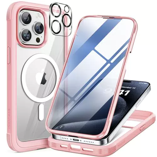 Miracase 360 Grad Hülle für iPhone 15 Pro Max mit Glas Schutzfolie und Kameraschutz